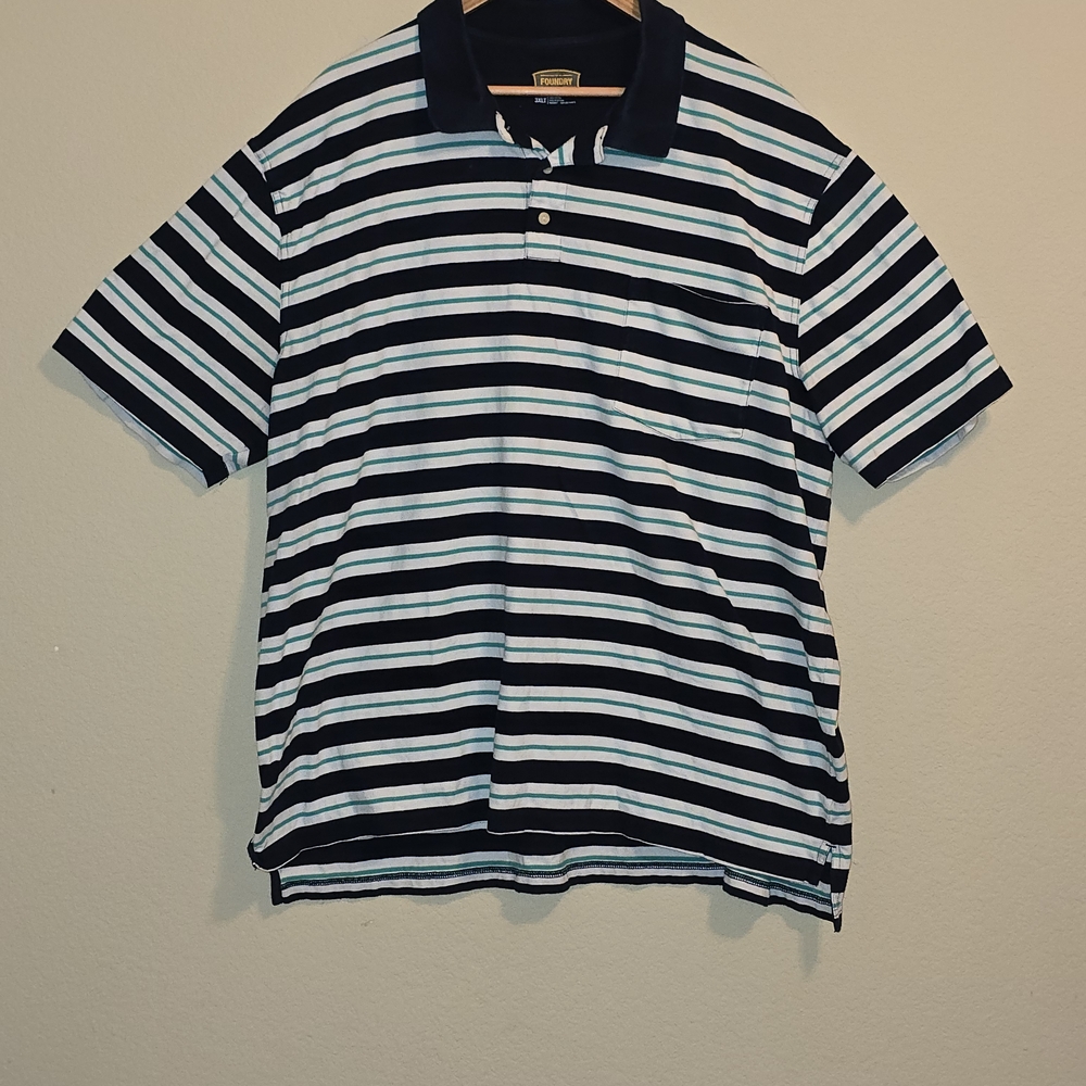 The Foundry Supply Co. Navy and White Striped Polo